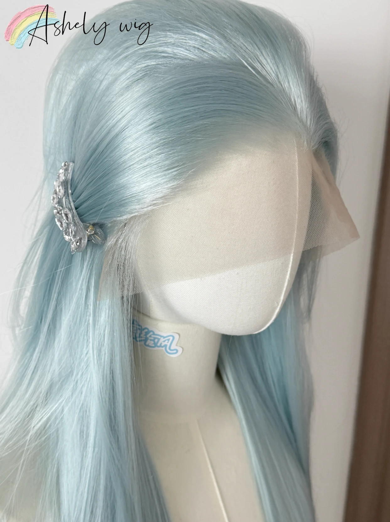 Light Blue Lace Front Wig for Women 24inch High Quality Cosplay Wig Heat Resistant Synthetic Lace Wigs for Daily Use Cosplay image 4