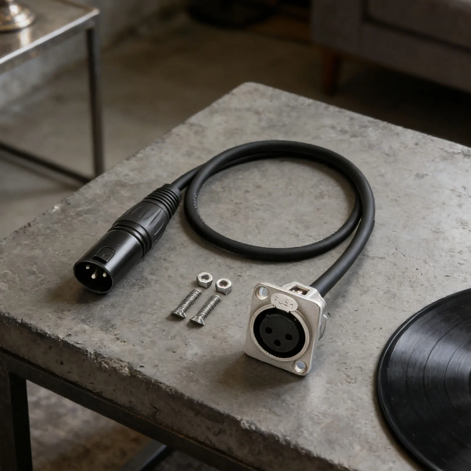 3Pin Pass Through Connector Male To Female XLR Pass Through Cable 0.6m/2 Feet with Mounting Screws for Pro Audio Installation