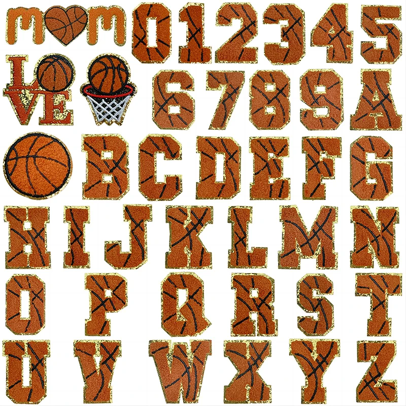 A-Z Letters Basketball Towel Embroidery Patch Iron On Patches For Clothing Sew  Embroidered Patches On Clothes Jackets Jeans DIY