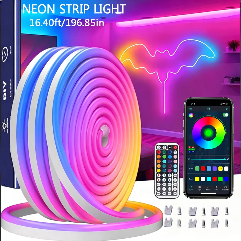 Flexible Smart Neon RGB Strip Lights, APP&Remote Control Dimmable USB Powered Atmosphere LED Lights, Suitable for Holiday Party
