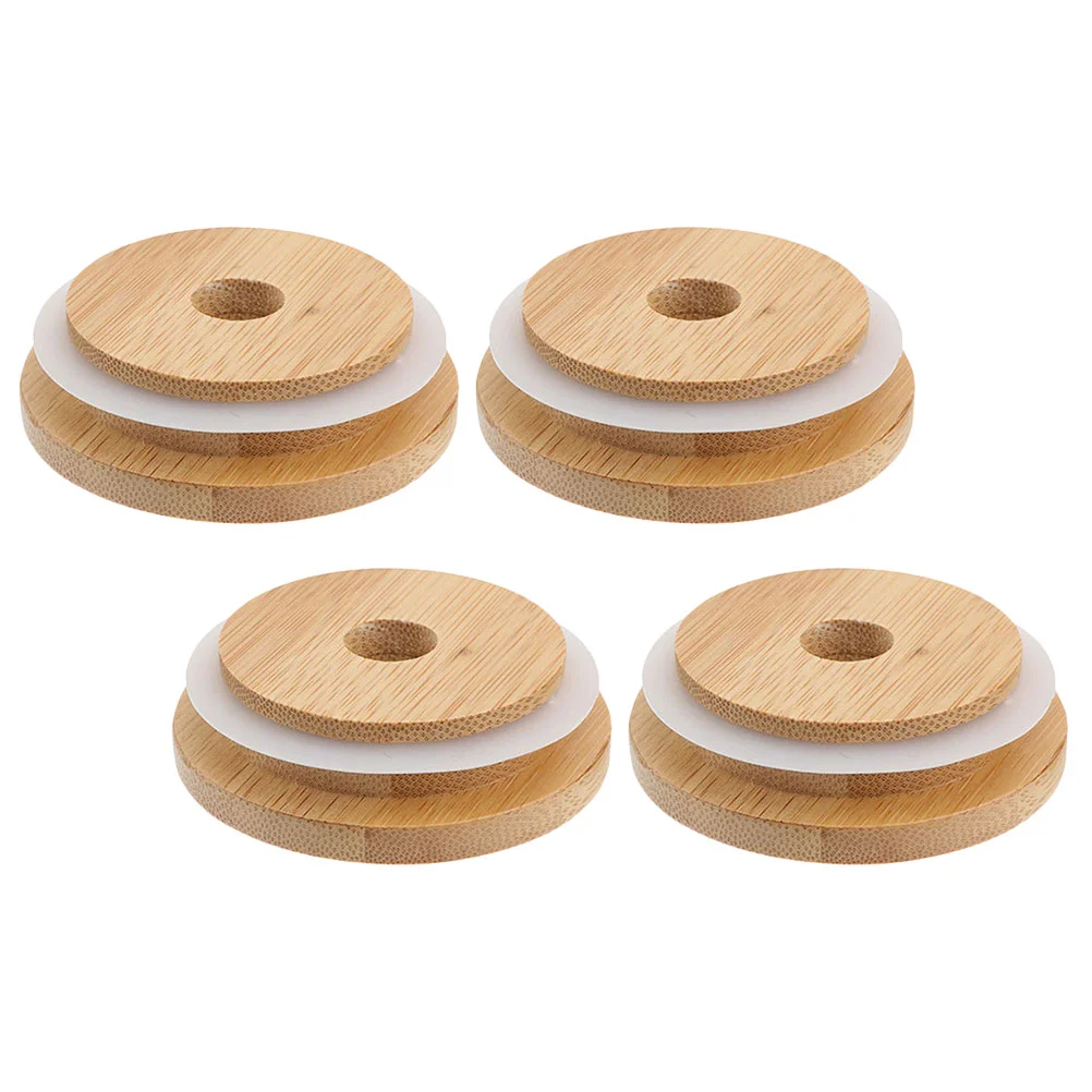 4 Pcs Multipurpose Mason Jar Bamboo Lid Can Covers Small Jars with Lids Wooden Mug