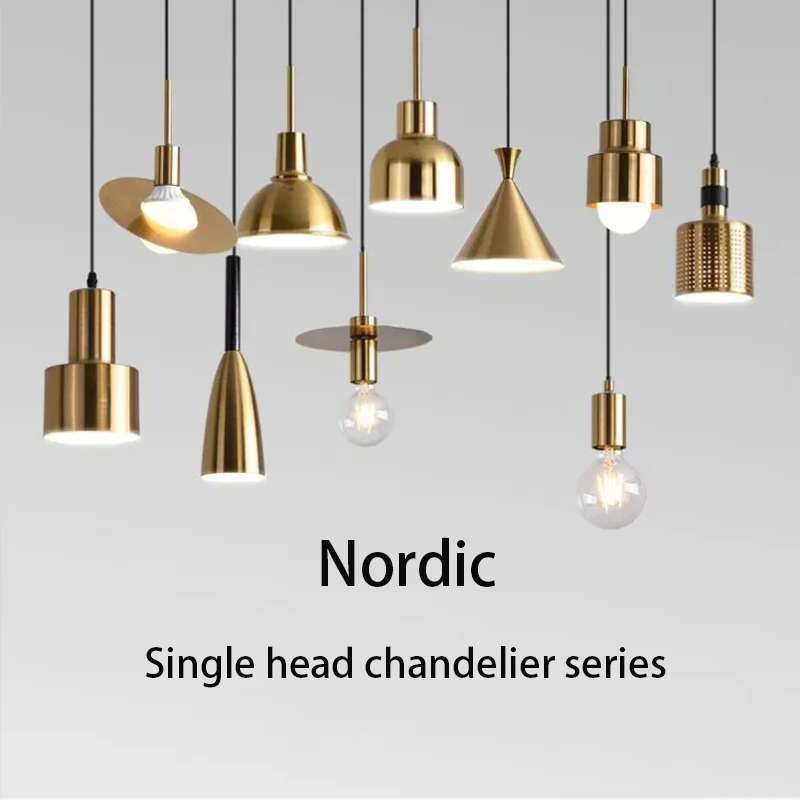 Nordic single head chandelier golden small suspended lamp for home bedroom bedside bar clothing store cafe pot lid creative lamp