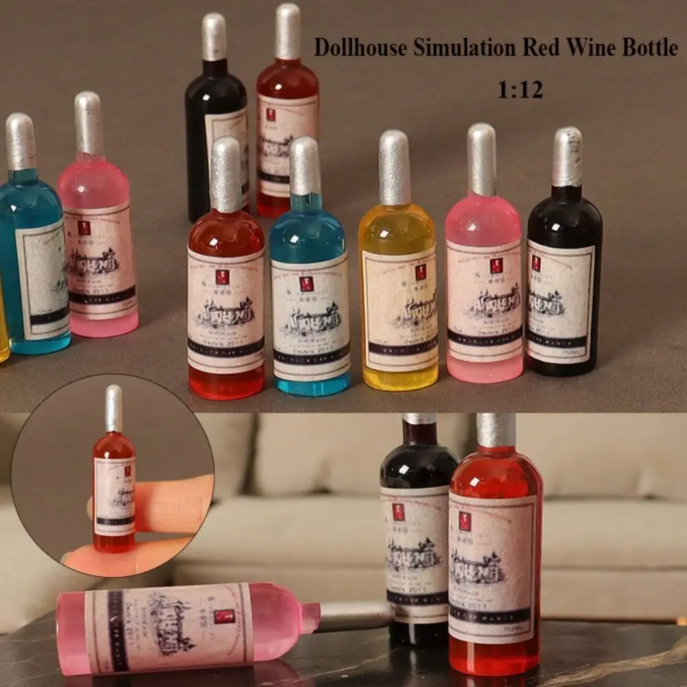 3pcs/set 1:12 Dollhouse Simulation Wine Resin 5 Colors Wine Glass Red Wine Bottle Miniature Dollhouse Decorations