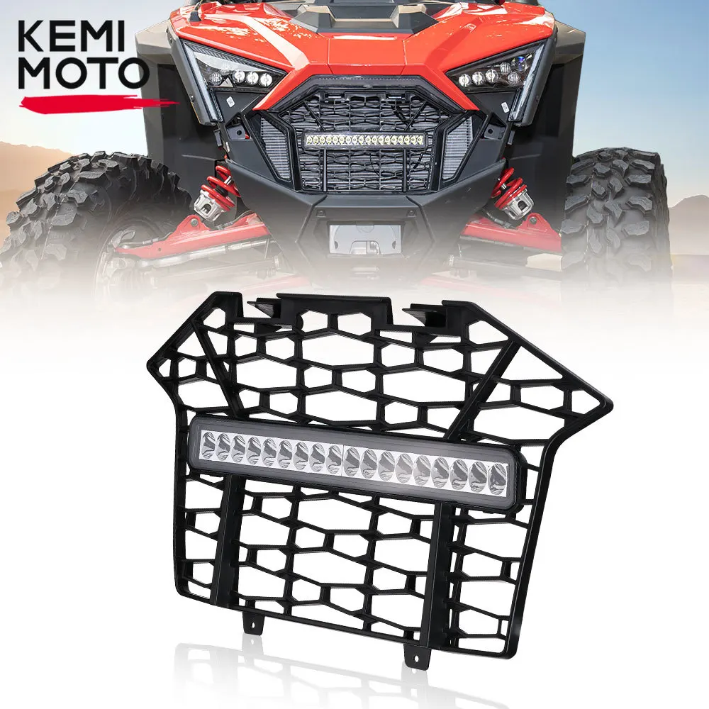 UTV RZR Front Bumper Mesh Grille Grill Light Compatible with Polaris RZR Pro XP / XP 4 2020 2021 2022 2023 with LED Light Bar