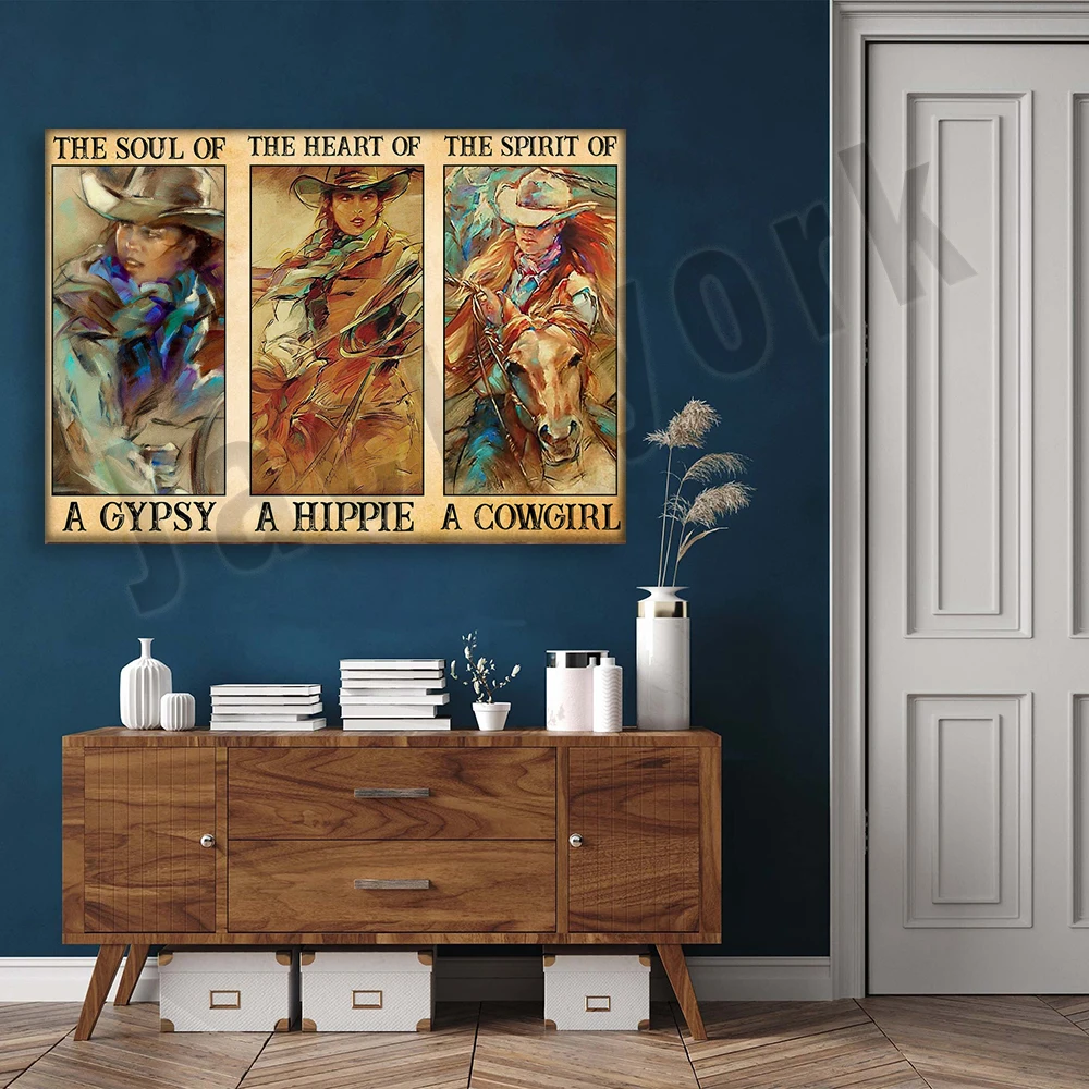 Cowgirl and Horse Poster Gypsy Soul Hippie Heart Cowgirl Poster Living Decor Poster