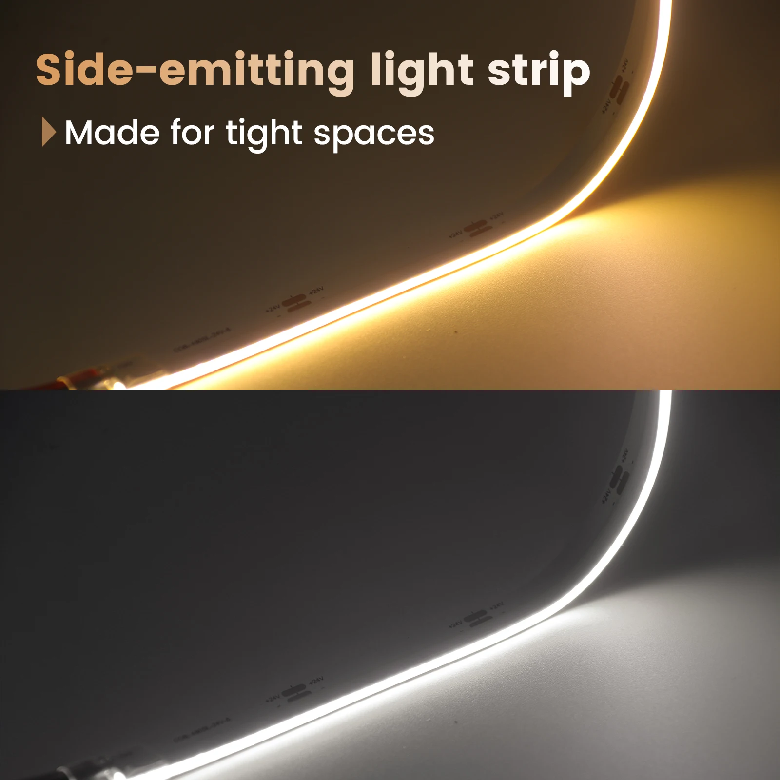 DC24V COB LED Strip Side Glow 480LEDs/m High Brightness COB Light 0.5-5M/Roll Adhesive Flexible Ribbon for Narrow Space Lighting