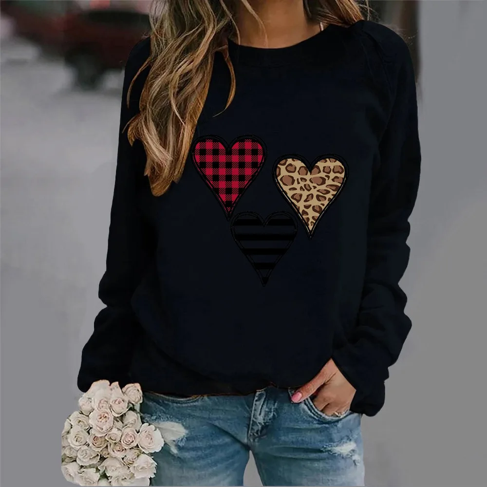 Cross-border Crewneck Hoodie New Leopard Print Love Print Europe and  United States Valentine's Day Hot Sales Streetwear Women