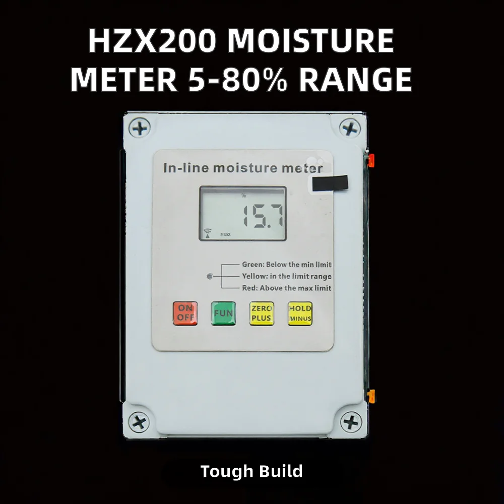 เครื่องวัดความชื้นอัตโนมัติแบบออนไลน์ HZX200 5-80% สำหรับวัดความชื้นของเมล็ดพืช/ข้าวเปลือก พร้อมระบบชดเชยอุณหภูมิสำหรับการเก็บและแปรรูปเมล็ดพืช