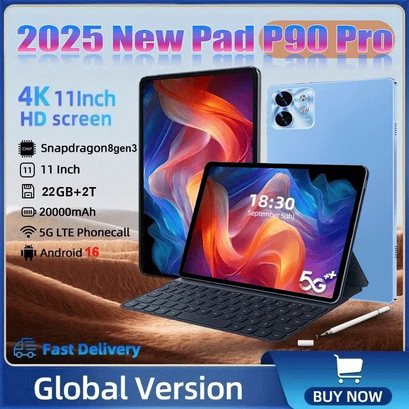 2025 nouveau Pad P90 tablette 11 pouces 24GB + 2TB tablettes Android 16 Snapdragon8gen3 Tablette PC reconnaissance faciale 20000mAh 5G double SIM