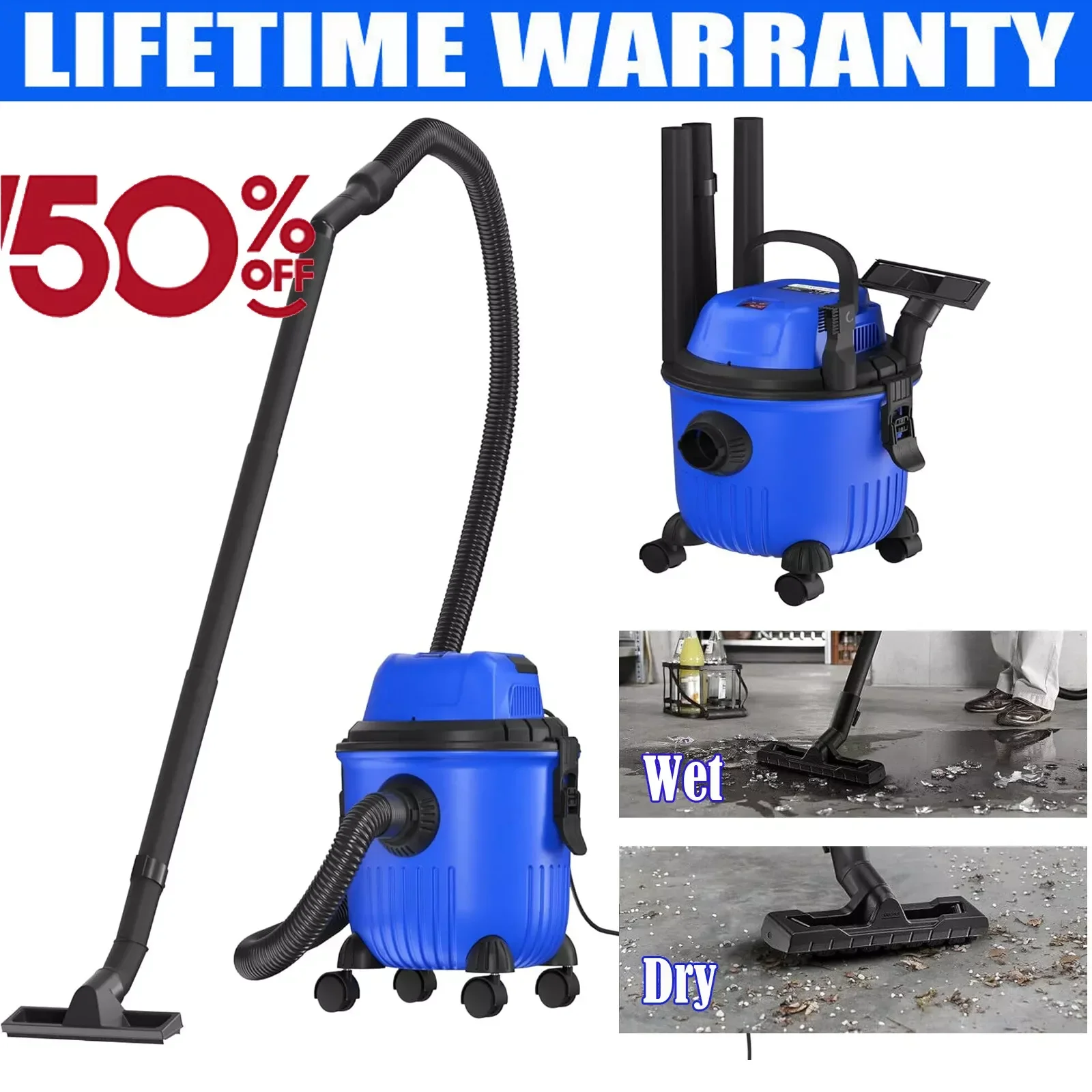 

Industrial Vacuum Cleaner Wet and Dry 4800W Powerful Suction Bagless, 16Kpa, 15 Litre Capacity, 4 Caster Wheels