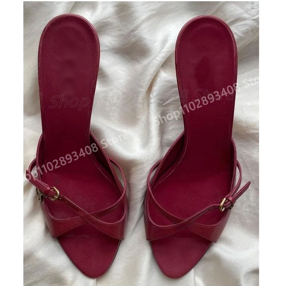 

Red Cross Belts Hollow Slippers Open Toe Matte Leather Sexy Stiletto High Heel Women Shoes 2025 Summer Zapatos Para Mujere