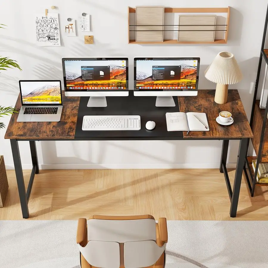 63 Inch Large Home Office Computer Desk, Study Writing Desk with Heavy Duty Metal Frame, Spacious Conference Desk, Industrial Co