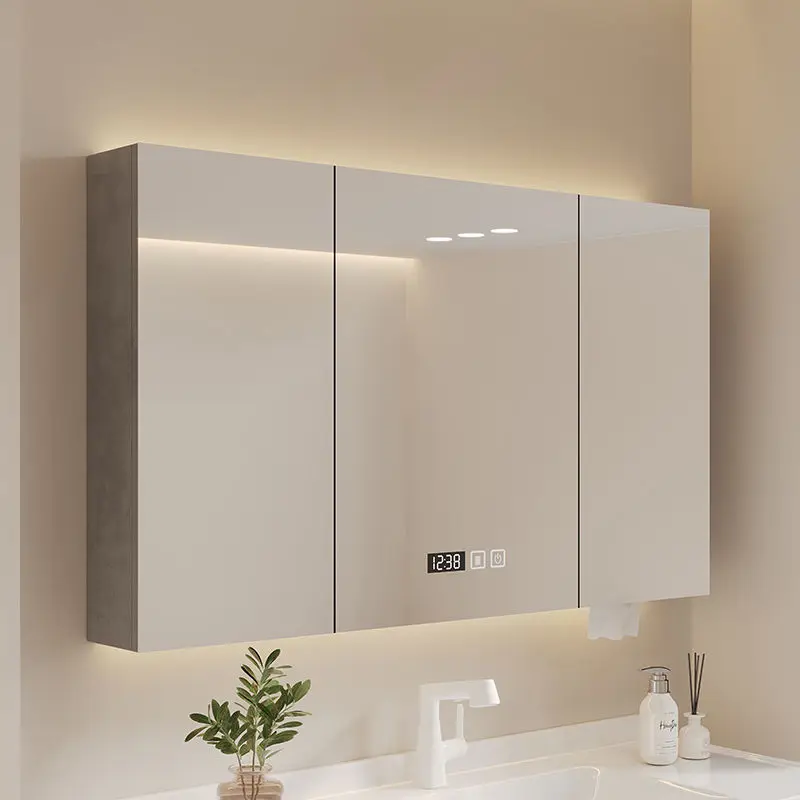 

Bathroom wall-mounted rack Bathroom locker Intelligent separate mirror cabinet Solid wood makeup mirror storage rack
