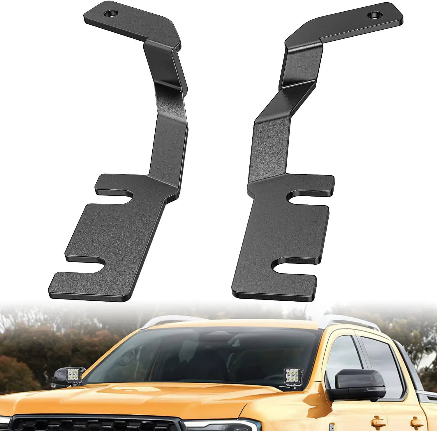 

Комплект из 2 кронштейнов для крепления вентиляционных решеток на капоте для вспомогательных светодиодных фар и рабочего освещения для Ford Ranger 2019-2023