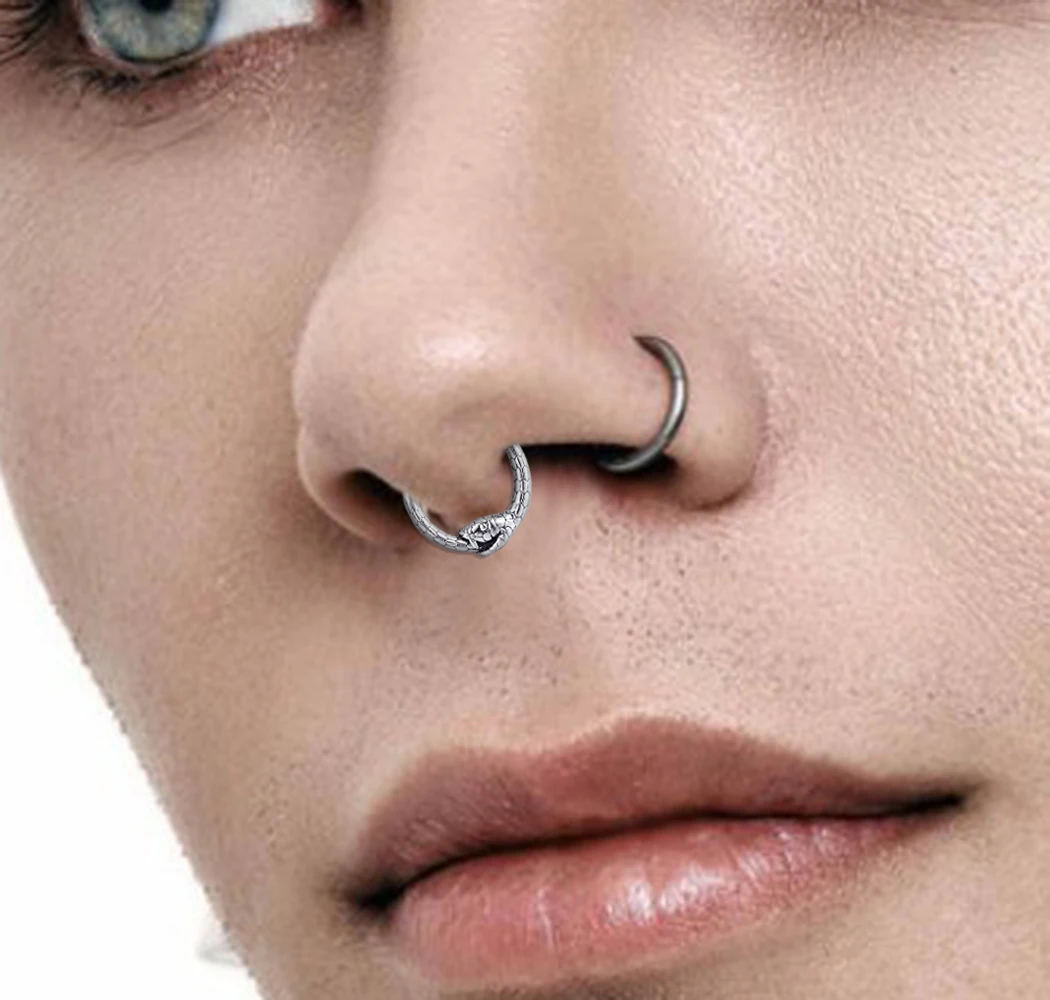 Doearko 1PCS 316 Surgical Stainless Steel Round Snake Nose Rings Cartilage Hoop Segment Septum Clickers Piercing Body Jewelry