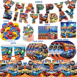 Hot Wheels Party Decoration Racing Car Birthday Supplies Paper Cup Plate Cutlery Cars Balloons Cake Flag Vortex Children's Gifts