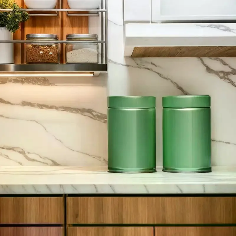 Airtight Tinplate Tea Canister Storage Container For Leaf Tea Bags Matcha Powder Sealed Pantry Organizer Kitchen Tea