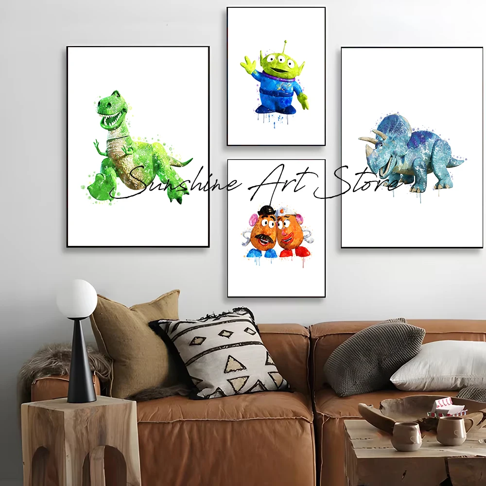 T-toy-story Movie Poster Watercolors Cartoon Movie Characters Wall Decor Canvas Painting Wall Decor Kids Room Decor Poster Print