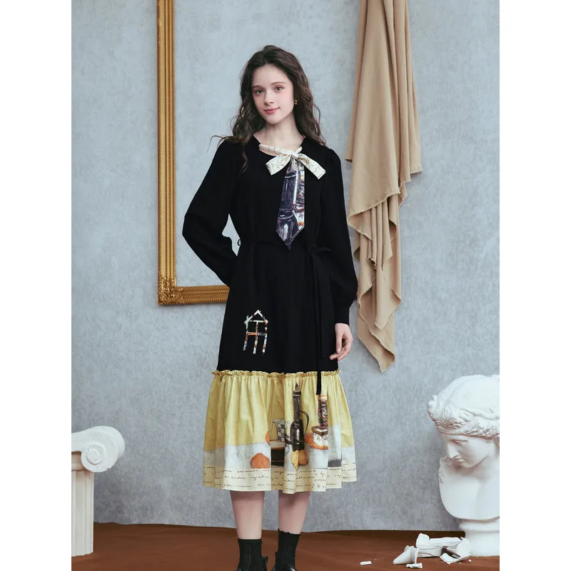 

Van Gogh Artistic Night Banquet Fantasy Forest Print Patchwork Strap Dress