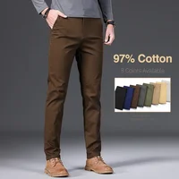 Pantalones informales 97% algodón para hombre, moda de otoño, cómodos, elásticos, ajustados, rectos, de negocios, negro, verde militar, caqui