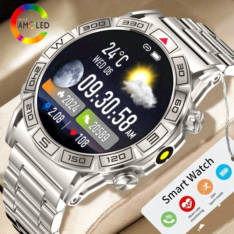 

2024 New Smart Watch Men's BT Call Sports Voice Assistant Compass Watch 466 * 466 HD Full Touch Screen Heart Rate Smart Watch