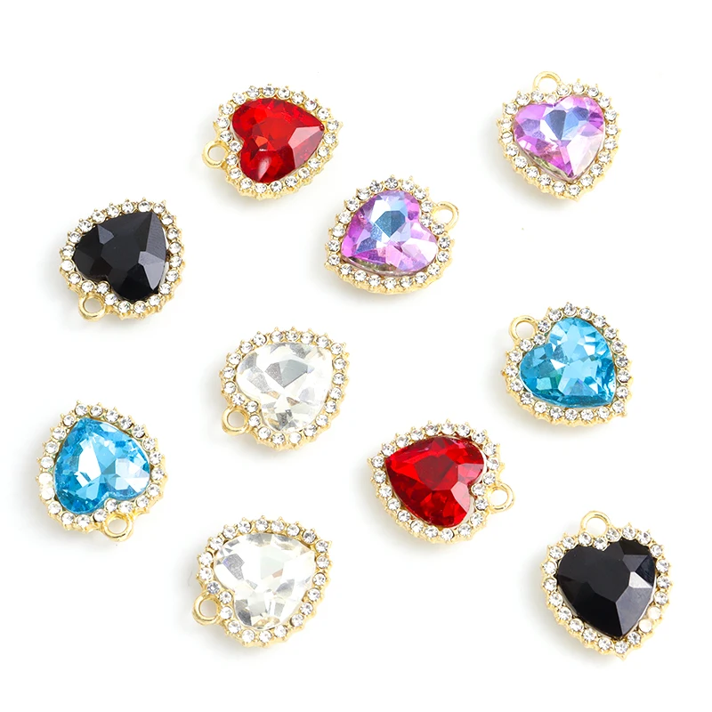 10pcs Shiny Peach Heart Crystals Charms Multicolor Heart Rhinestones Pendants For DIY Vintage Elegant Women Luxury Party Jewelry