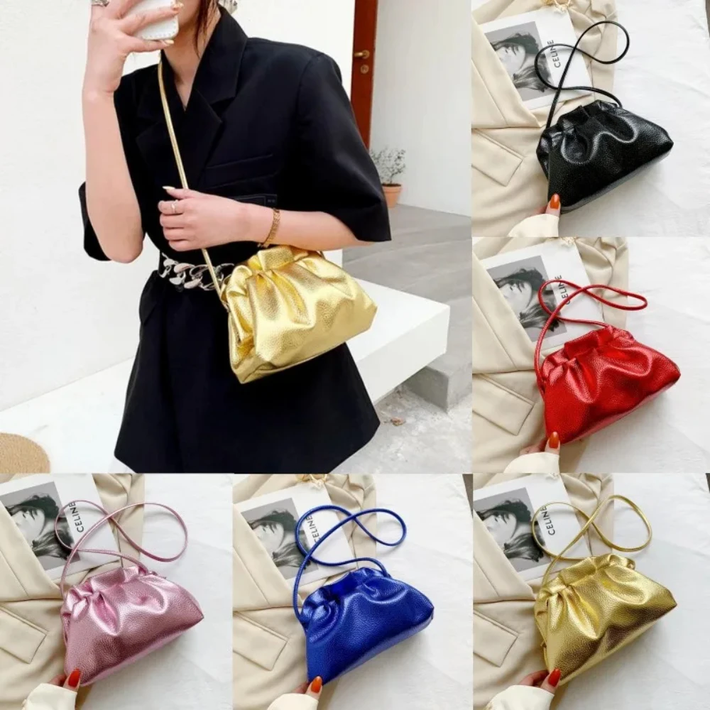 Luxury Gold Cloud Bag for Women Leather Hobos Retro Cloud Crossbody Bag Small Phone Bag Design Clutch Clip Bag Female Bolsa