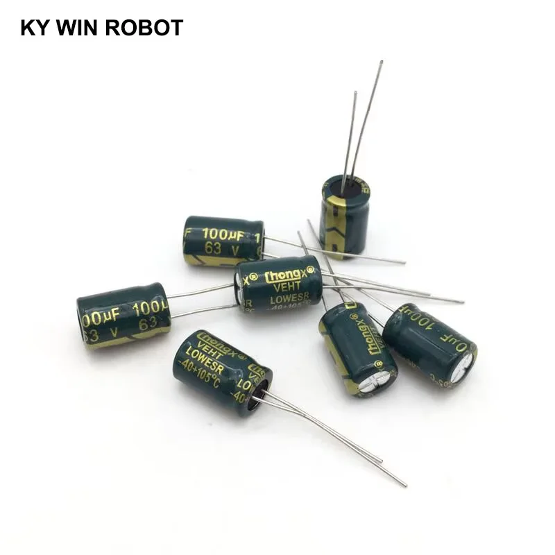 20 قطعة 100 فائق التوهج 63V 105C مُكثَّف كهربائيًا 63V 100 فائق التوهج 8x12 مللي متر الألومنيوم مُكثَّف كهربائيًا