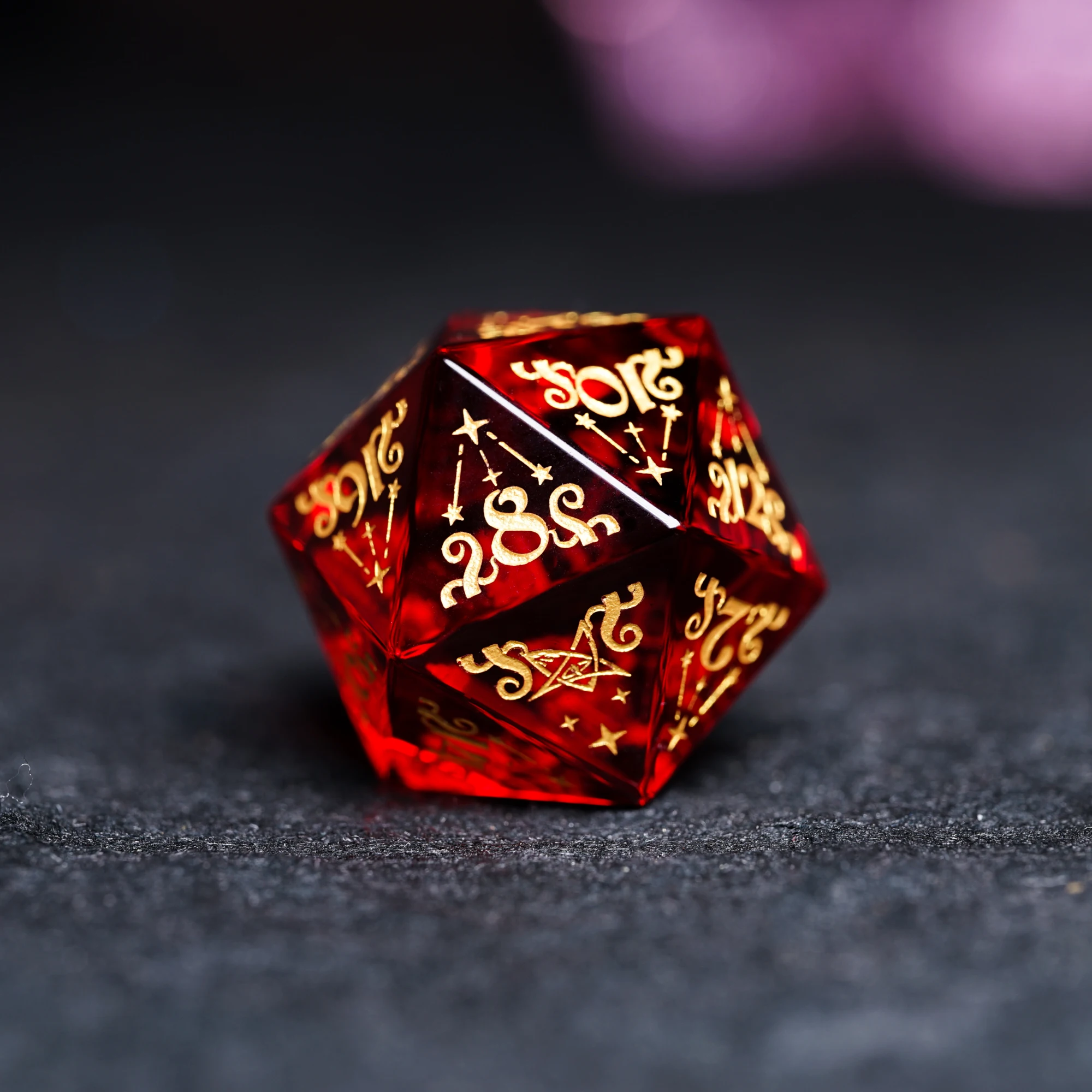 Red Engraved Cthulhu Octopus Sign Dice Dungeons and Dragons Gemstone Dice Set Star Dice for COC DND D&D Board Games Glass Beads