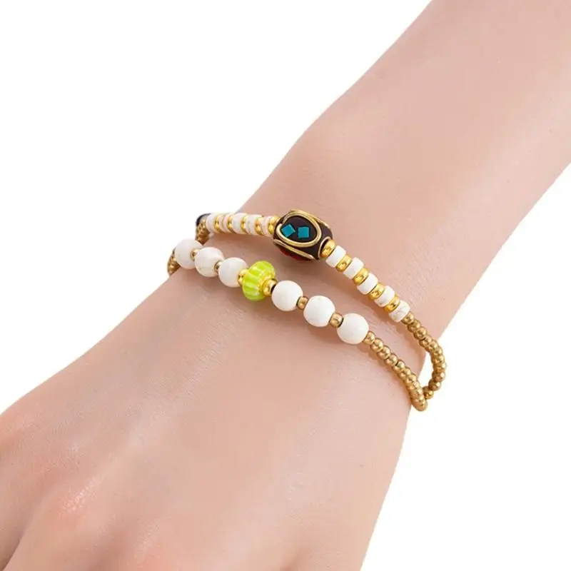 A52E Handwoven Nepalese Bracelet With Adjustable Alloy Closure And Colorful Acrylic Beads In Traditional Tibetan Design