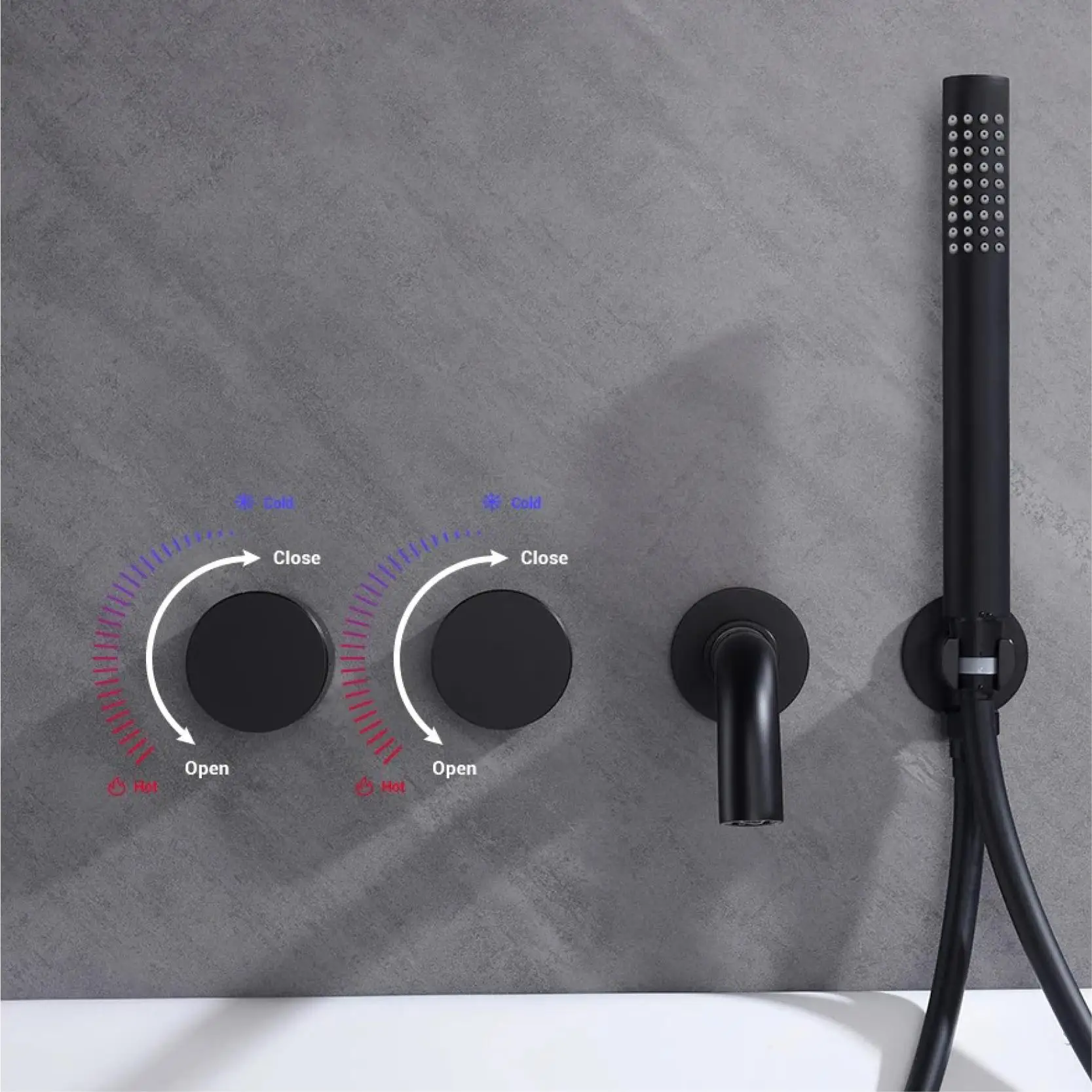 

Luxury Black Brass Bathroom Faucet Set Wall Mounted Spout Sprayer With 2 Handles Dual Control Hot And Cold Mixing Bathtub Tap