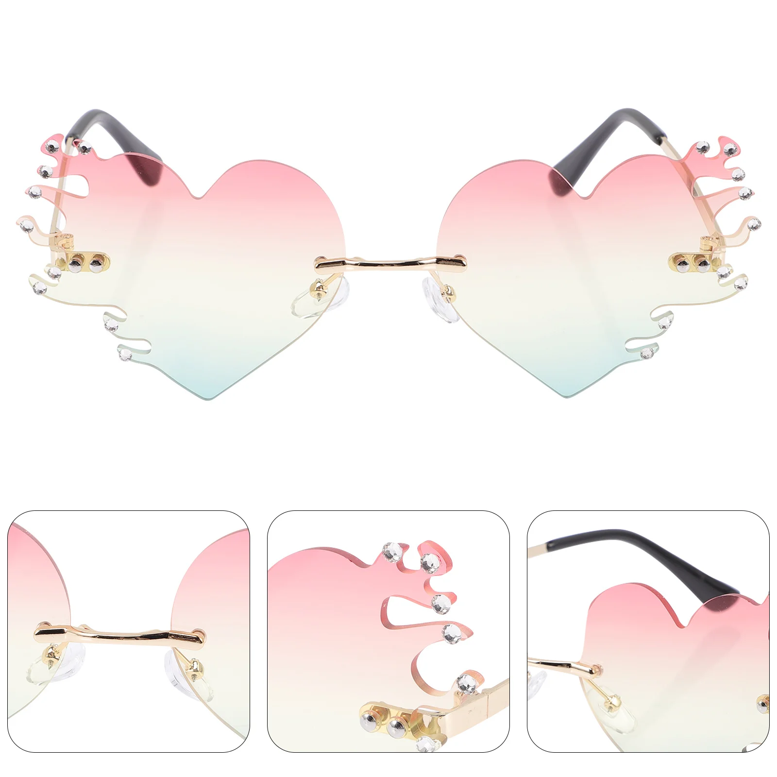 

1 Pair Love Flame Sunglasses Frameless Uv Protection Party Eyeglasses For Women Men Festival Costume Props Flame Shaped Eyewear