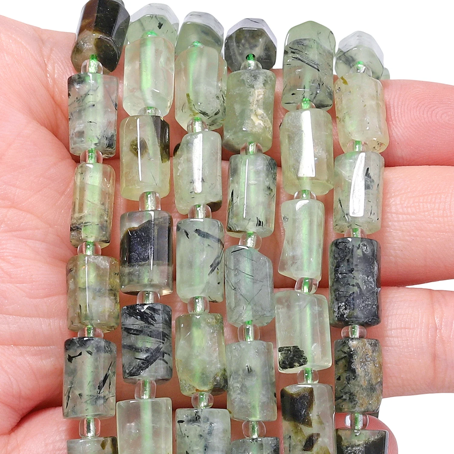 Wholesale Natural Prehnite Stone Beads 8-11mm Irregular Cylinder Shape Beads for Jewelry Making Diy Bracelet Accessories