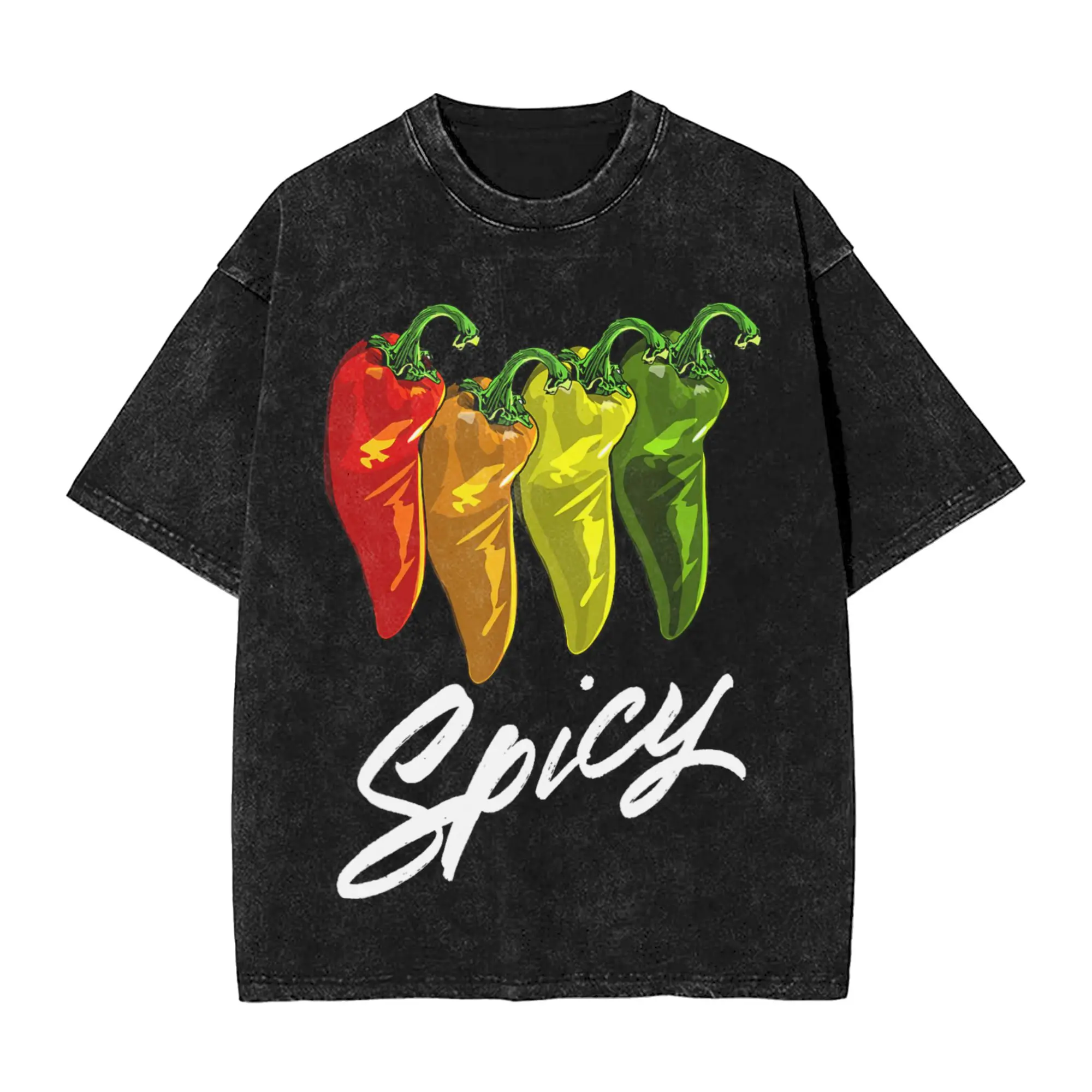 Funny Chili Pepper Ghost Pepper Food T-Shirts for Men Crewneck Cotton Washed T Shirts  Short Sleeve Tee Shirt Summer Clothing
