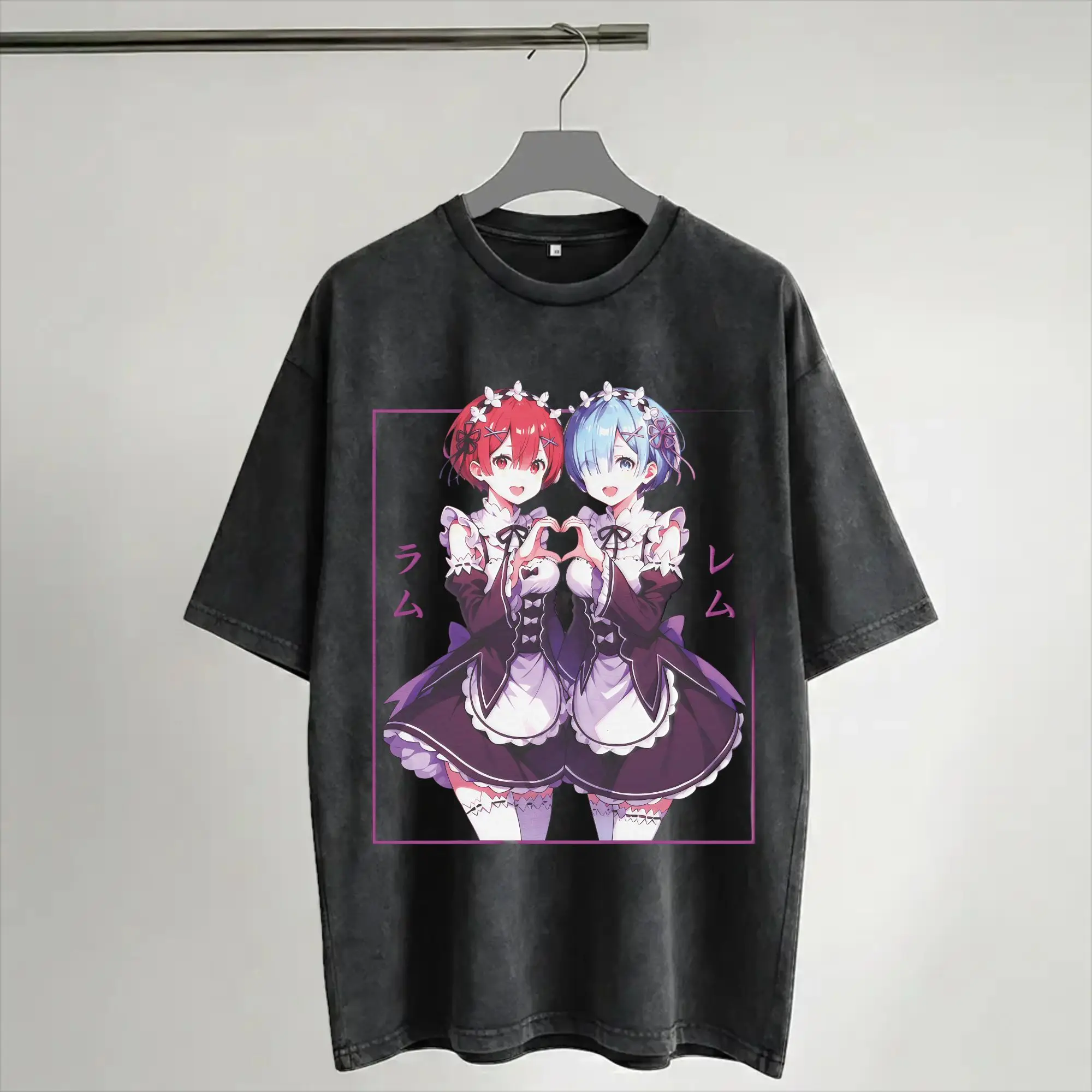 Harajuku Washed Shirt Re:ZERO Starting Life in Another world Outfit Fashion T Shirt Oversize Streetwear Short Sleeve Summer Tees