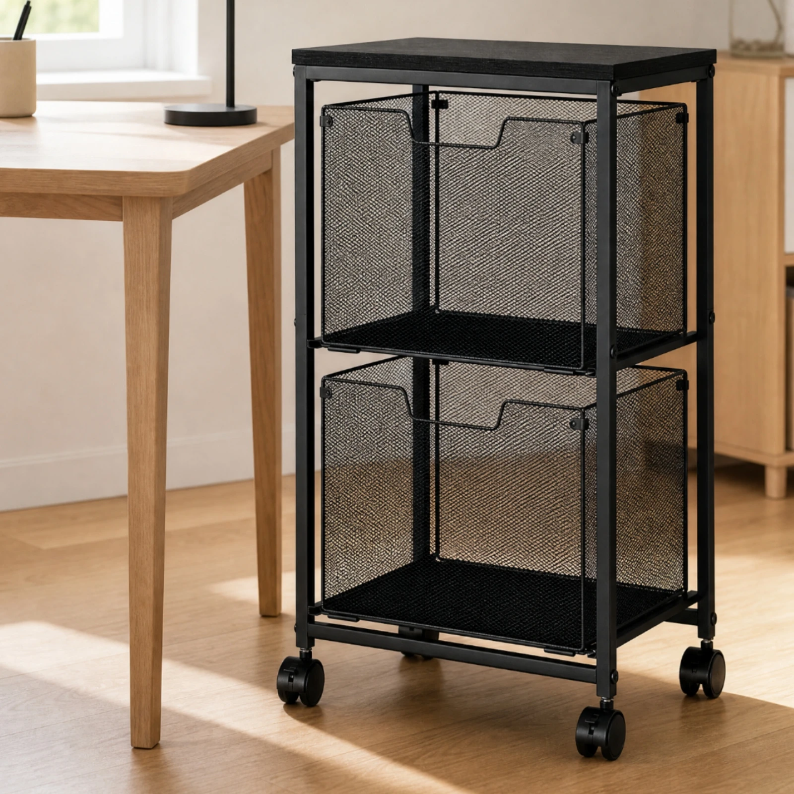Two-Tier Rolling File Storage Cart Mobile Carbon Steel Rolling File Cart Easy to Assemble Multi-Functional for Classroom, Desk