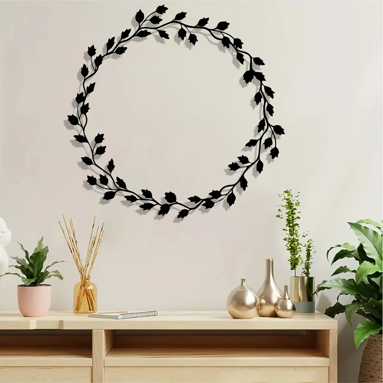 1pc Leaf Wreath Metal Wall Art, Vintage Floral Wall Decor for Bedroom Living Room