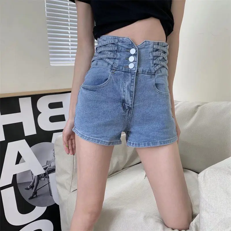 

Spicy Girl Cowboy A-line Shorts for Children Spring/Summer Thin Style New High Waist Slimming High Straight Leg Jeans Fashion