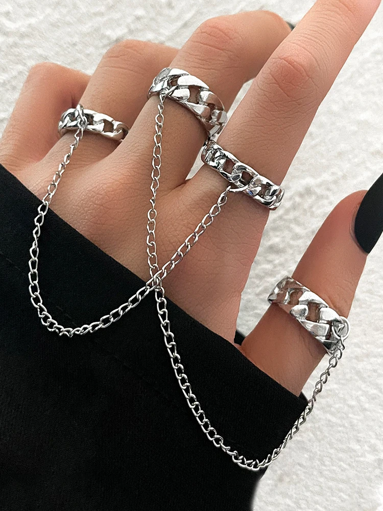 NONE Mode Punk Cool HipHop gland chaîne anneaux ouverts ensemble femmes multicouche réglable bagues fête voyage cadeau bijoux 3