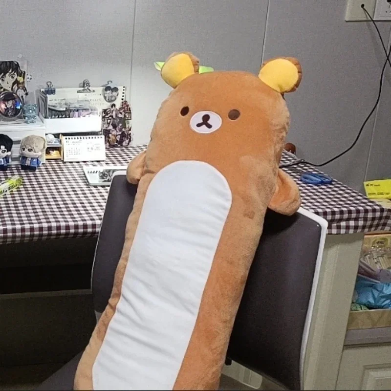 Rilakkuma Braunbär Plüsch-Körperkissen Langes Zylindrisches Nackenkissen Weiches Plüschkissen Flauschiges Umarmungskissen für Schlafzimmer Geschenk