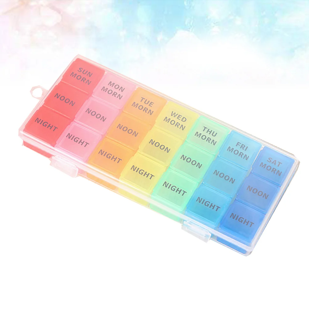 Colorful English 21 Grids Portable Monthly Organizer Container Storage Medicine Case containers medicine storage case