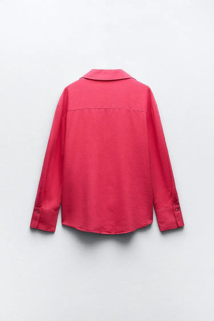 Retro Sle Casual Loose Long Sve Collared ket Detail Linen irt Spring Summer New Arrival Women's Busin Casual irt