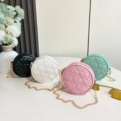 Korean Children Pink PU Leather Shoulder Bag Baby Girls Mini Round Coin Purse Handbags Princess Chain Crossbody Bags Kids Сумка