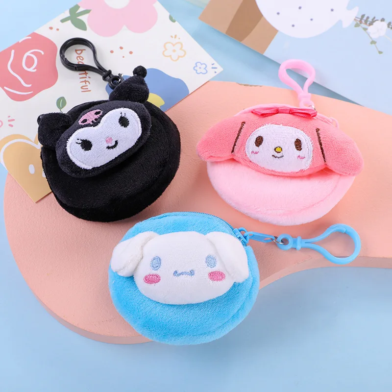 Hello Kitty Plush Purse Bag Pompom Purin Sanrio Kawaii Anime Stuffed Keychain Pendant Melody Cinnamoroll Cute Wallet Accessories