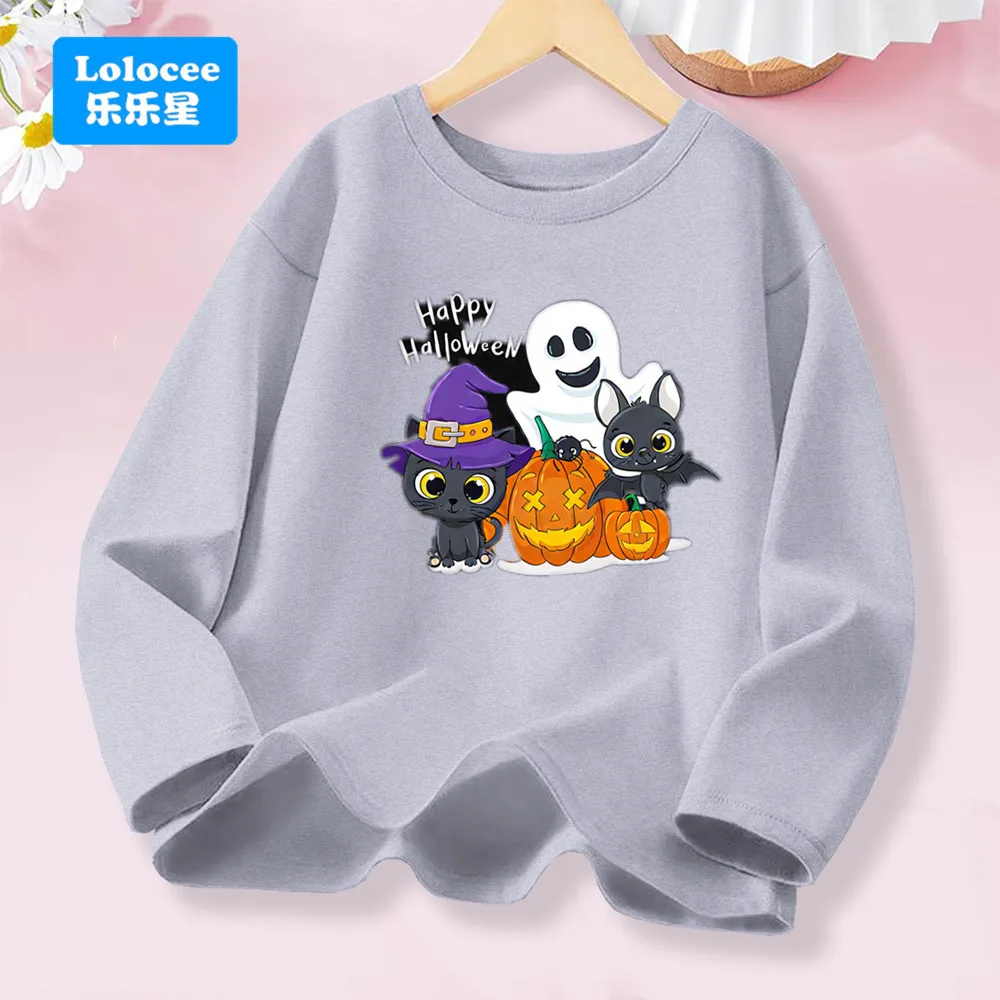 سعيد هالوين طويلة الأكمام تي شيرت للجنسين الاطفال هالوين القرع شبح طباعة تي شيرت صبي فتاة هدايا الهالوين