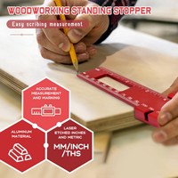 Pocket T-Ruler Precision Aluminum Scribing Ruler with Sliding Stop Woodworking Measuring Square Ruler Metric/Inch Marking Layout