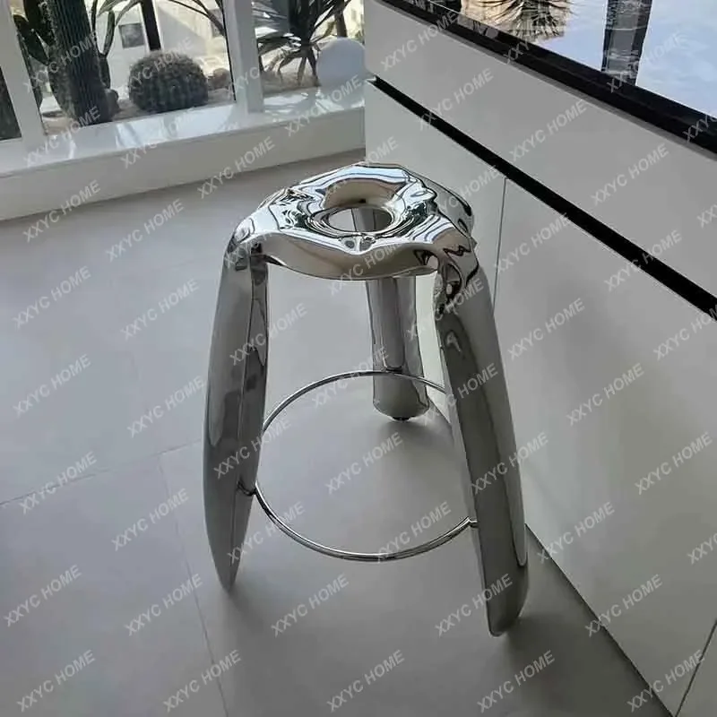 A  Stainless Steel Creative Balloon Stool, Metal Bar Stool, Inflatable Round Stool, Leisure Seat,Bar Chair, Luxury Furniture