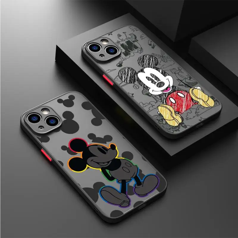 Mouse Minnie Case for Apple iPhone 15 11 14 13 12 Pro 7 XR X XS Max 8 Plus 6 6S SE 2022 15Pro Black Matte Phone Funda