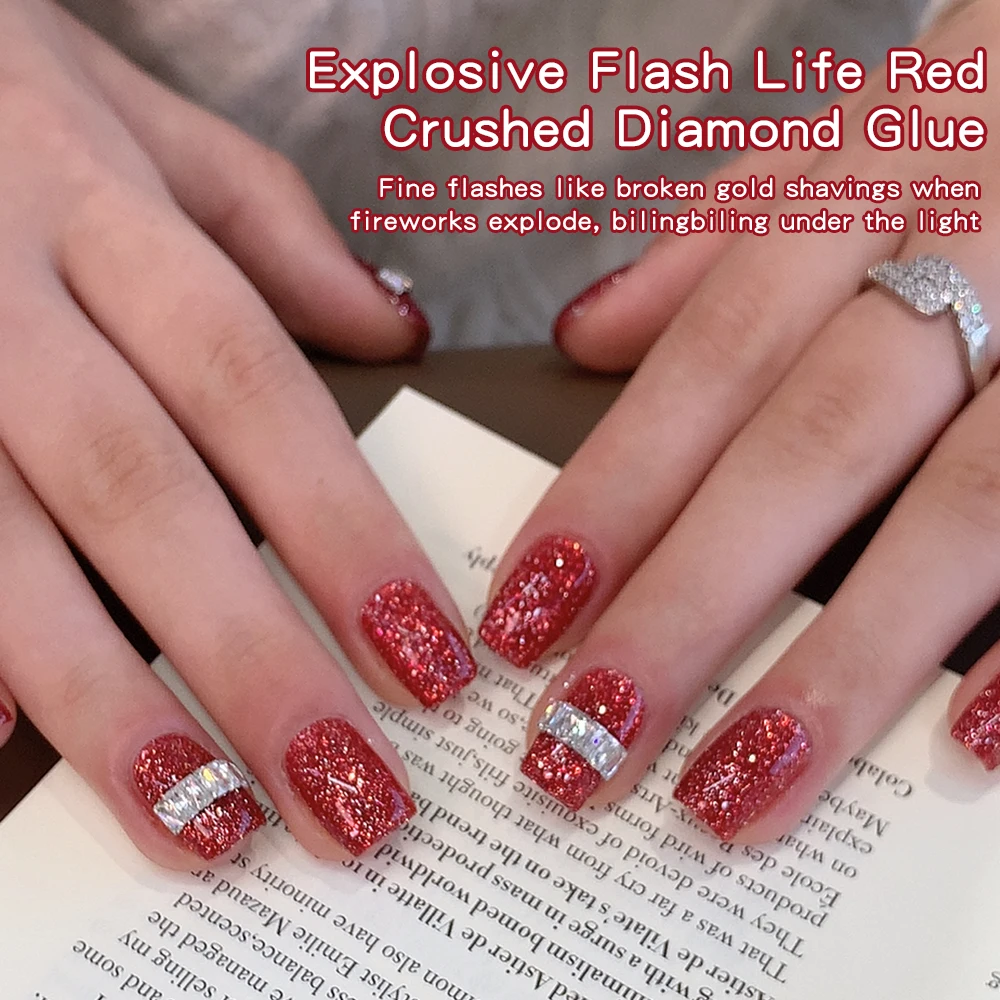 Esmalte em Gel Kaniu Ano Novo Vermelho Diamante Brilhante 2026, Esmalte em Gel Glitter Vermelho Vinho Ancora para Realçar a Pele Clara em Festas