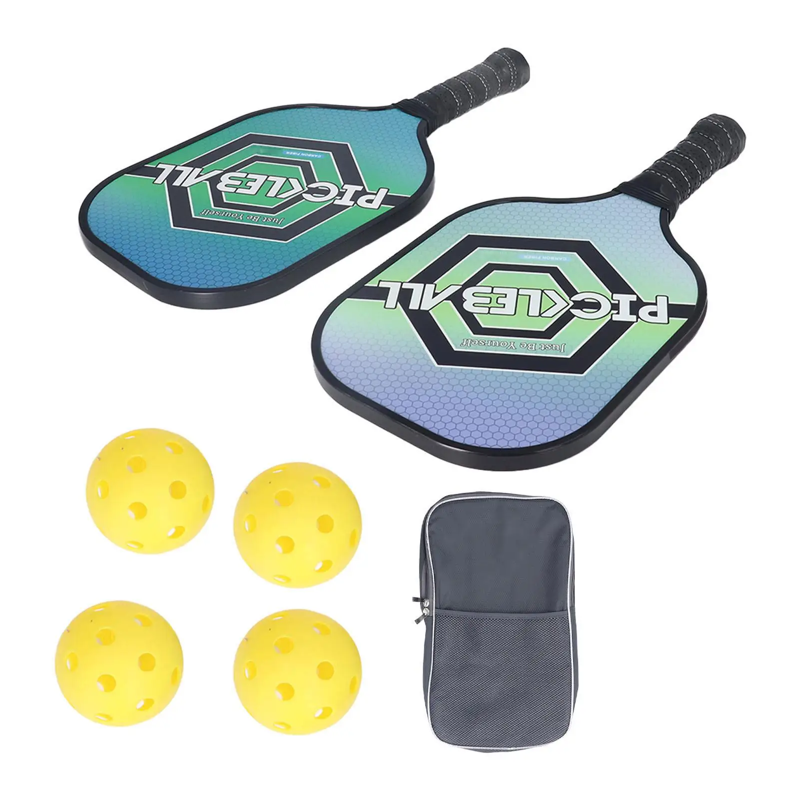 Pickleball Set: 2 Rackets, 4 Balls & 1 Bag - Durable Glass  PP for outdoor Training & Fun